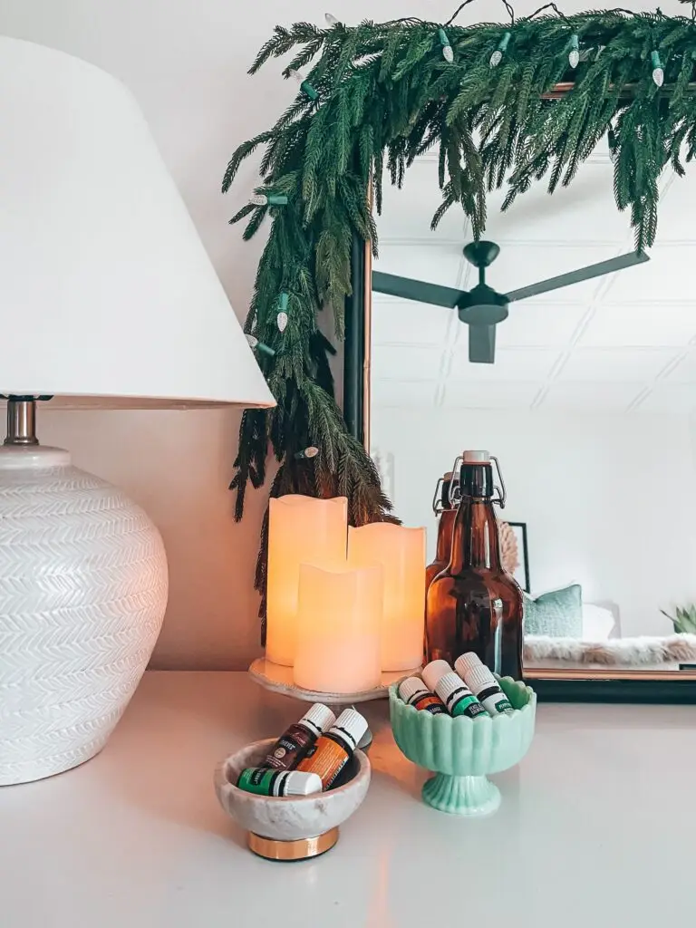 candles with bowls next and bottles