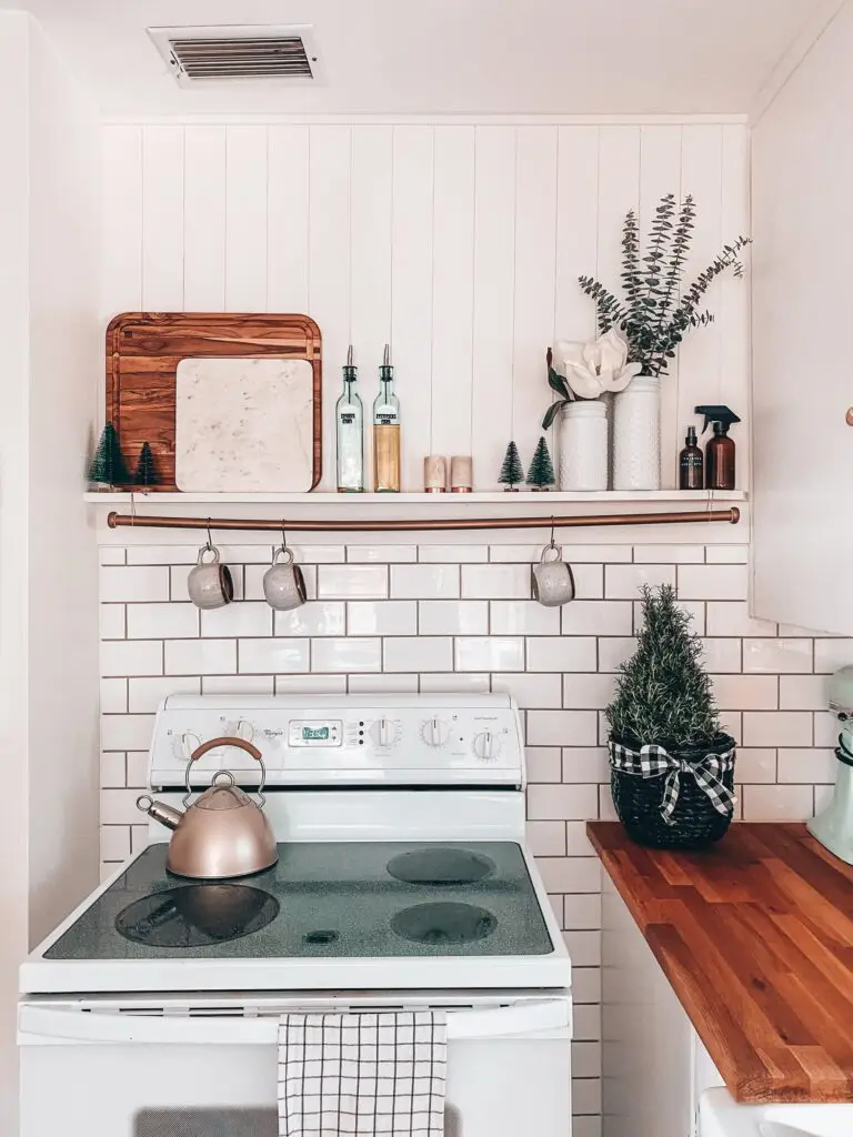 Christmas decor above oven in kitchen