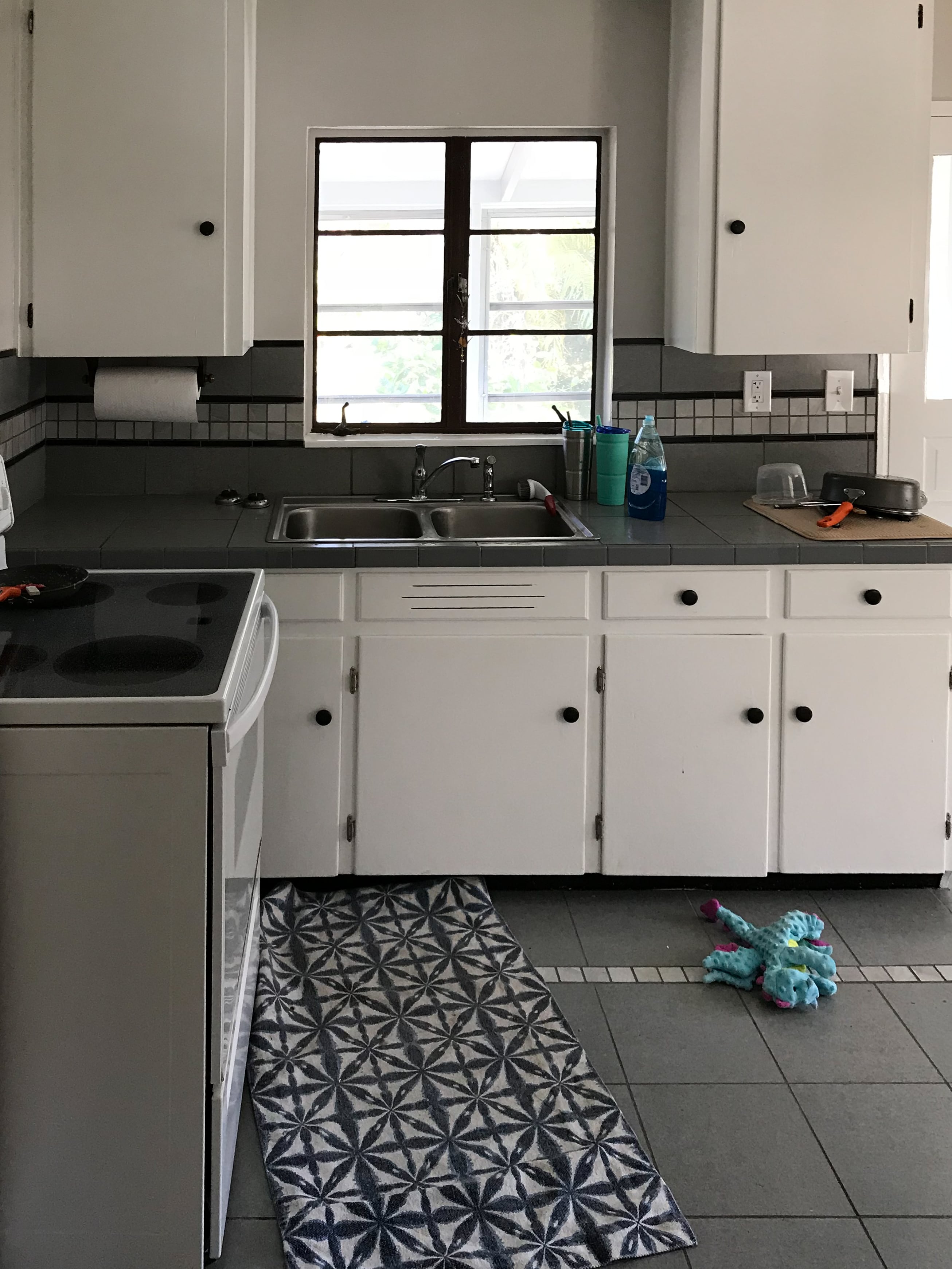 dark kitchen with dark tile