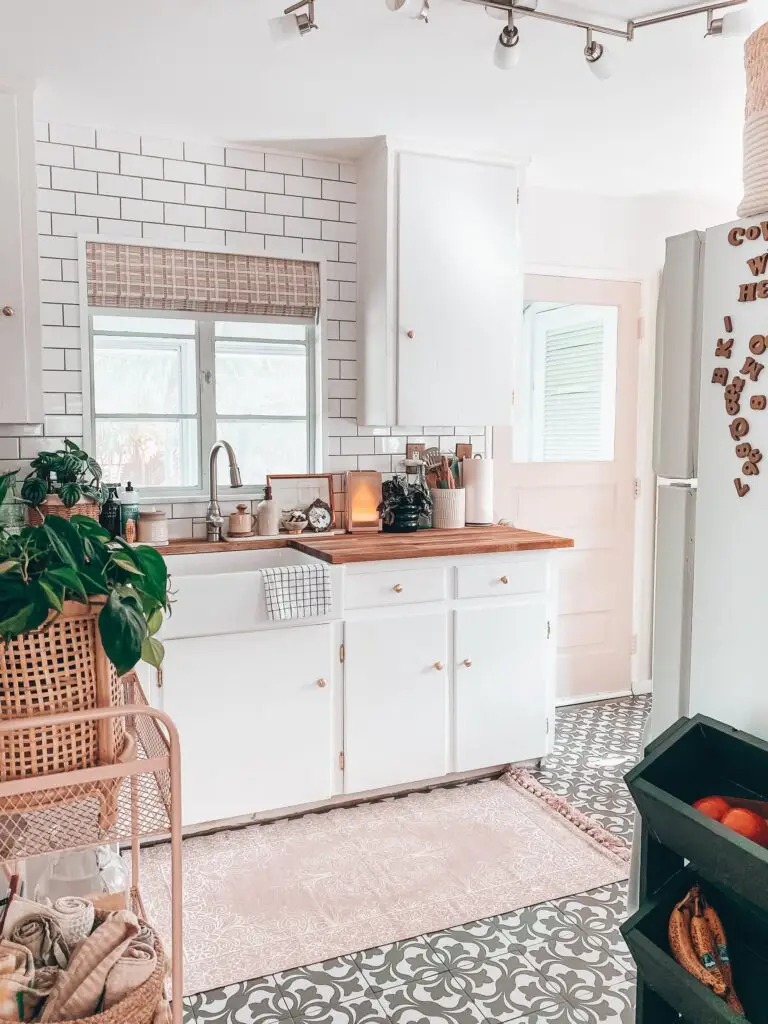 white bright warm kitchen with blucher block counters