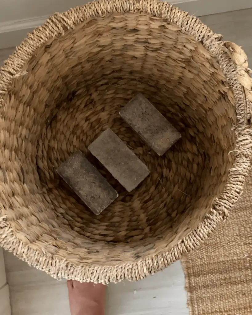 basket with bricks in it