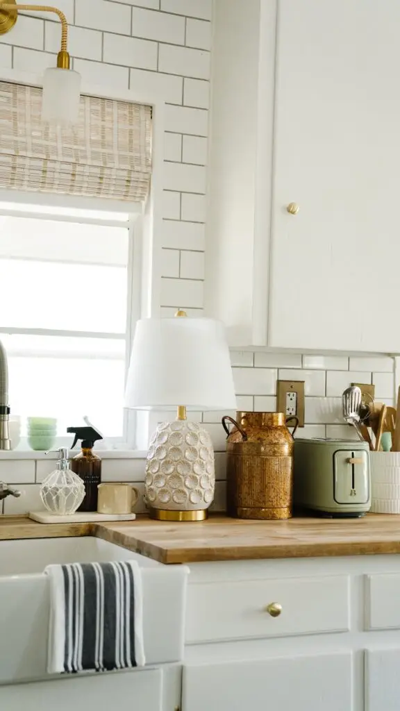 toaster and lamp in kitchen