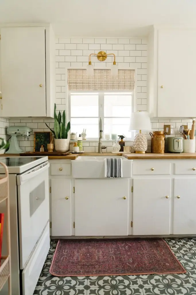 small white kitchen lamp and rug